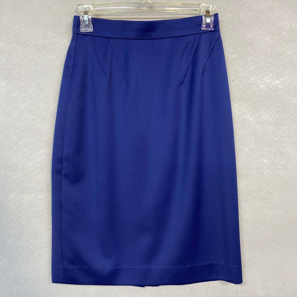 VTG Escada Margaretha Ley Wool Pencil Skirt Women's 34 Blue SOFT Quiet Luxury